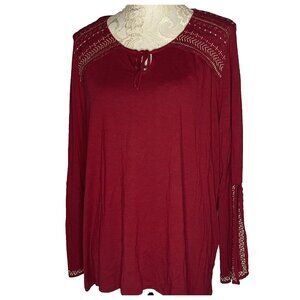 American Rag Cie W Plus Size 2X Red Peasant Embroidered Tassel Top Blouse Tunic